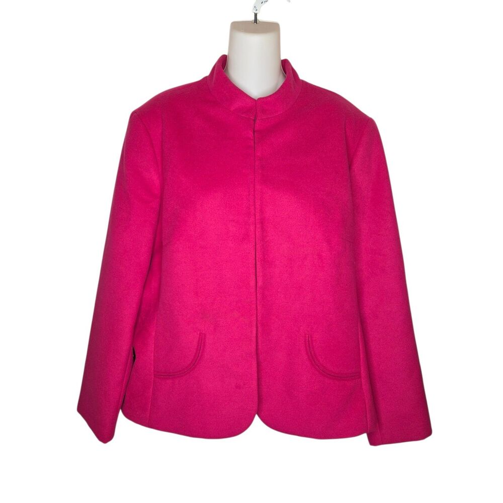 Chico's Magenta Stand Collar Jacket Sz 3 XL Pink Textured Knit Lined Hook Eye